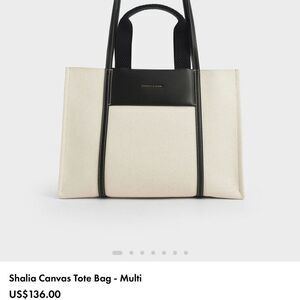 Charles and Keith Alia Canvas Tote Bag - Black and Cream